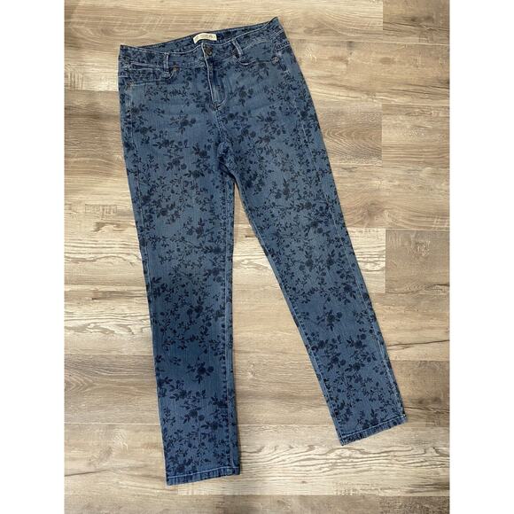 J. Jill Weekender Jeans Straight Leg Floral Printed Medium Wash Denim Size 8 - Picture 1 of 6